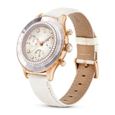 Octea Chrono watch, Swiss Made, Leather strap, White, Rose gold-tone finish